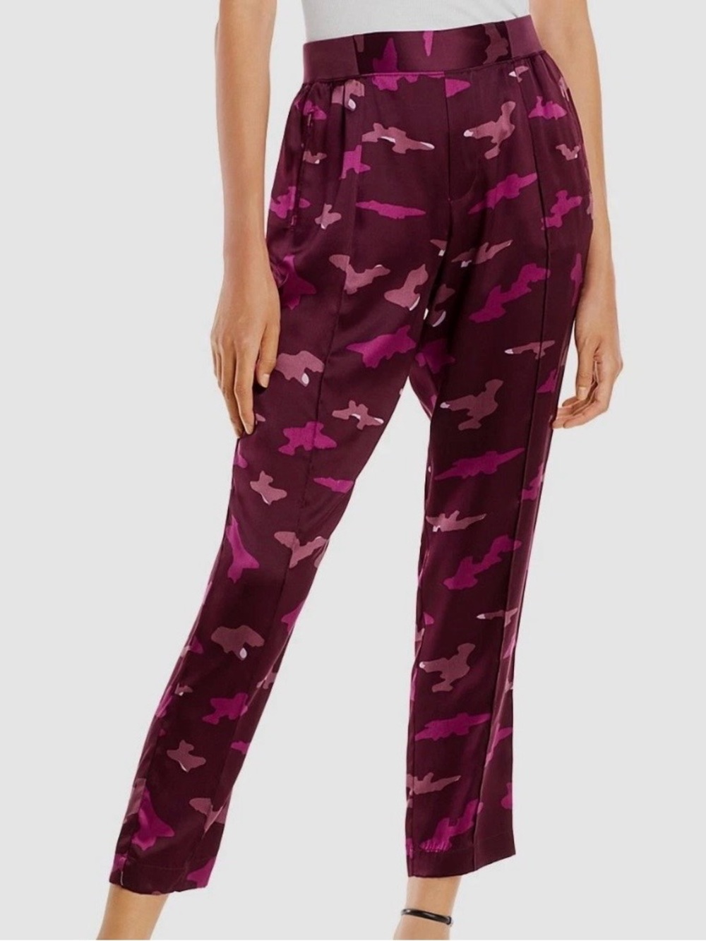 ATM Anthony Thomas Melillo Women’s Sz M Purple Camo Print Silk Jogger Pants